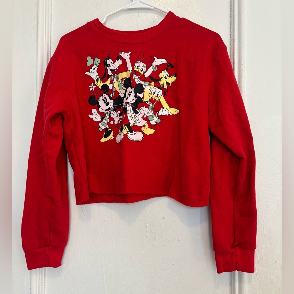 Disney Mickey and Friends Red Cropped Sweatshirt Women's Large Cotton Blend